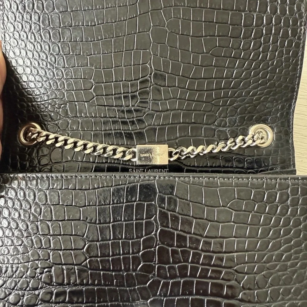 Yves Saint Laurent Black Croc-Embossed Chain Bag - Picture 7 of 8